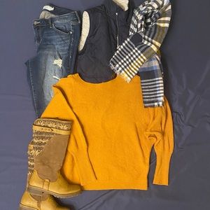 Golden yellow sweater with button v back